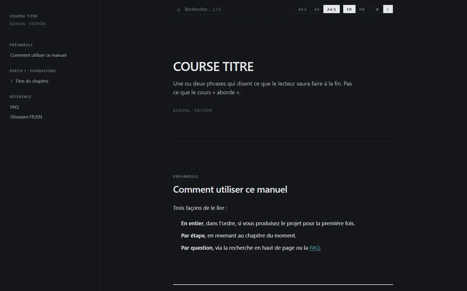 Coursebook skeleton — bilingual manual template